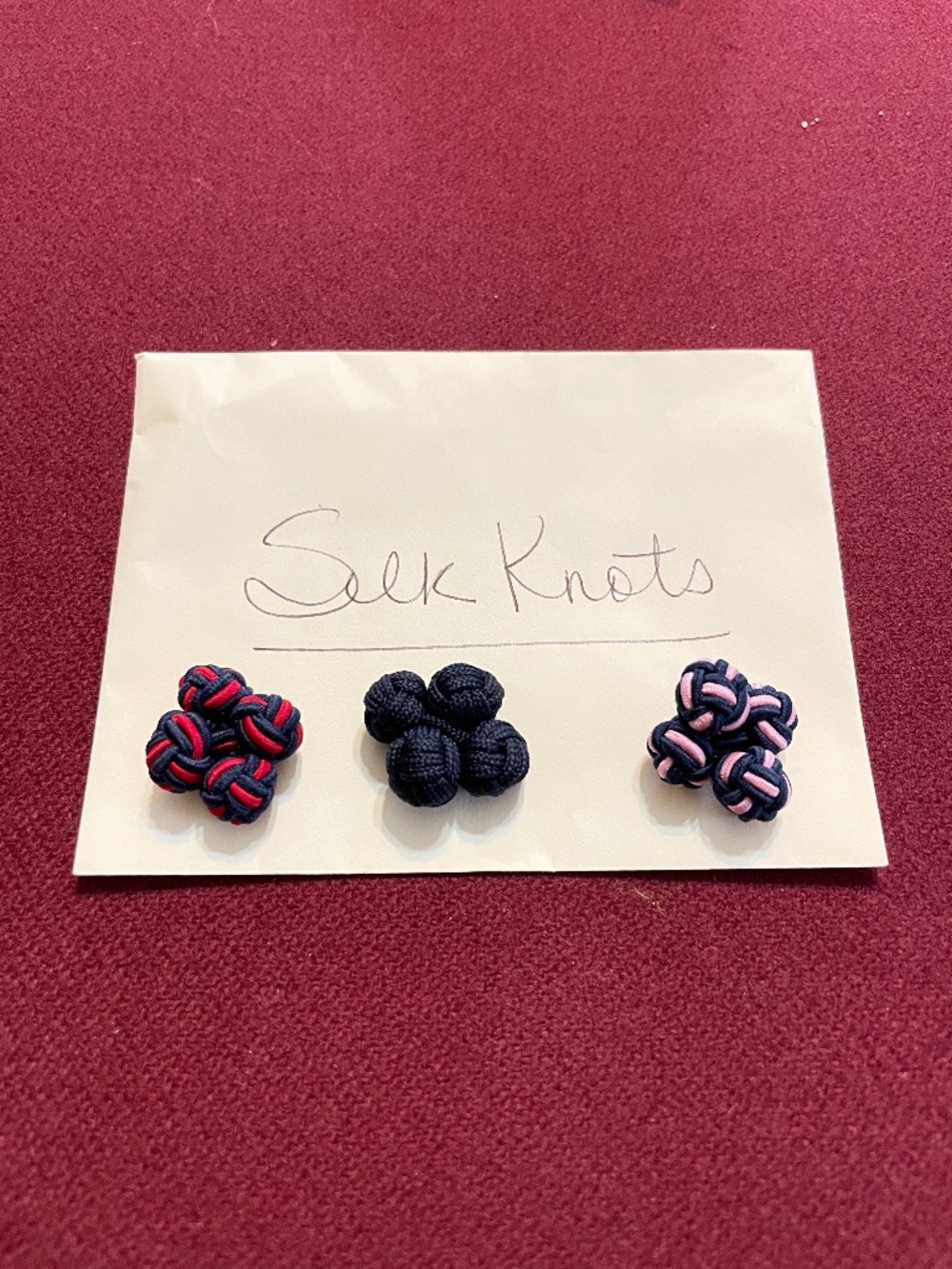 (3) Sets of Brooks Brothers Knot Cuff Links Navy, Pink/Navy and Red/Navy NWOT